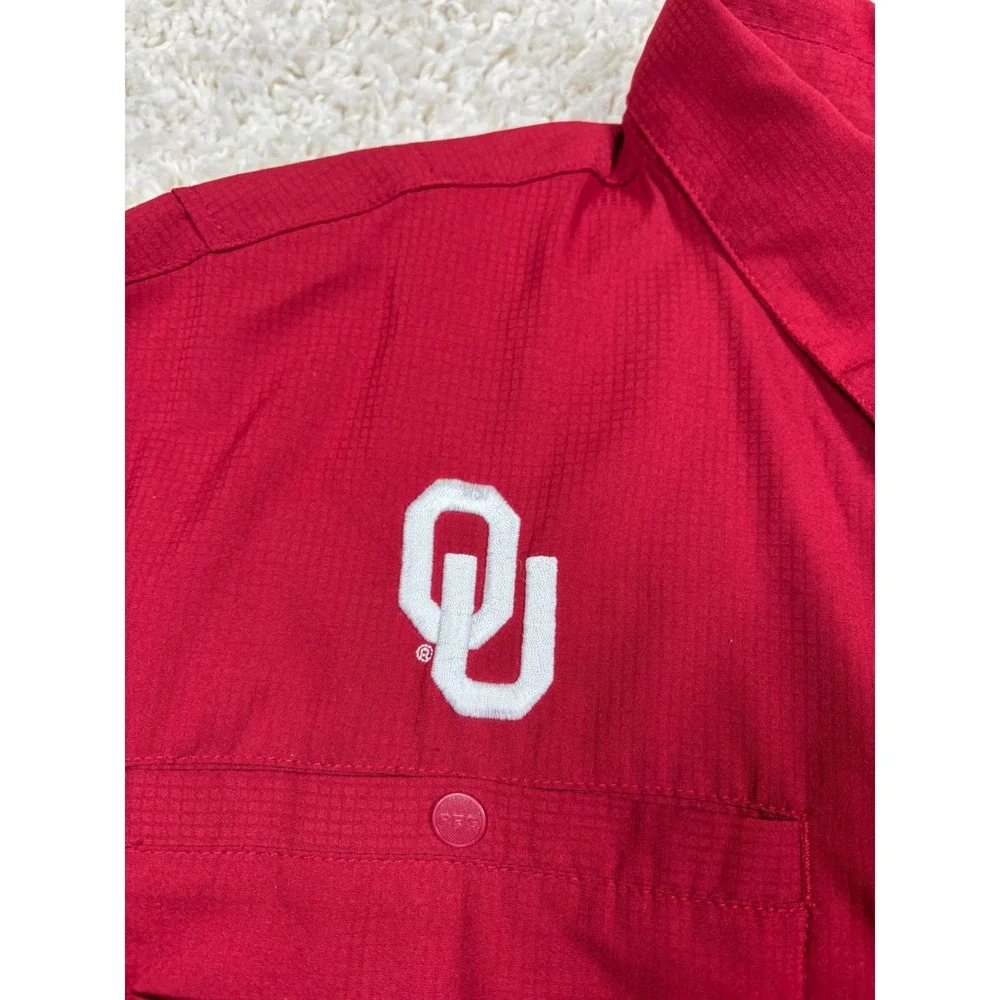 Columbia‎ PFG Fishing Shirt Mens XL Red Oklahoma Sooners NCAA Short Sleeve